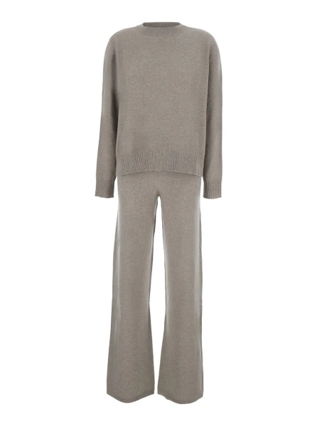 Costum CASHMERE SET with long sleeves and V-neck in beige cashmere for women