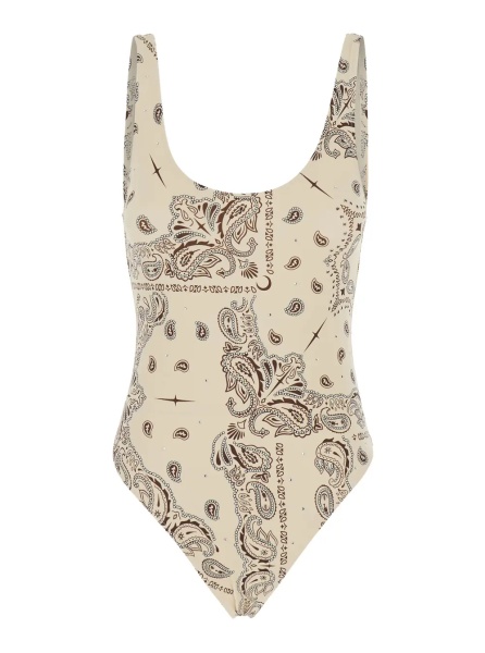 Costum de baie White Swimsuit with fixed straps and all-over print in Tech Fabric for women