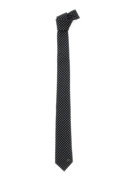 Cravate Black Tie with VLogo plaque on the front and all-over polka dot pattern in silk for men