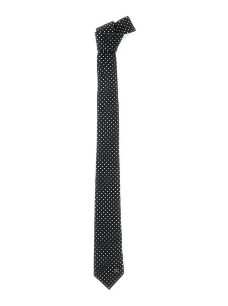 Cravate Black Tie with VLogo plaque on the front and all-over polka dot pattern in silk for men