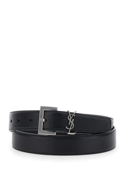Curea Belt with Cassandre Plate on the Front and Square Buckle in Black Leather for Women