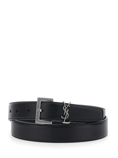 Curea Belt with Cassandre Plate on the Front and Square Buckle in Black Leather for Women