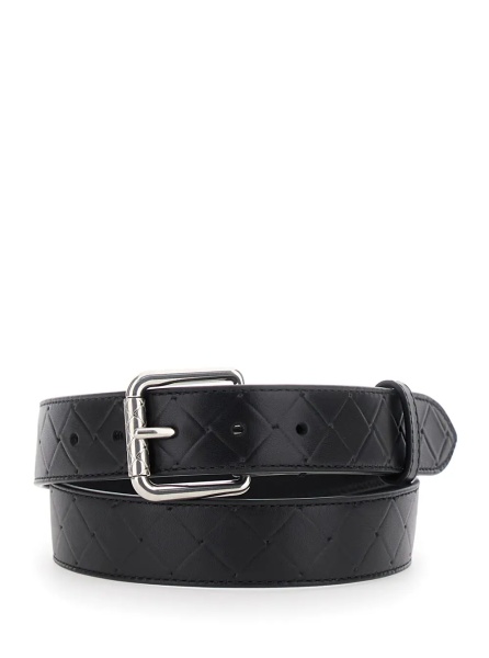 Curea Black Belt with Intrecciato Motif and Buckle Closure in Leather Man