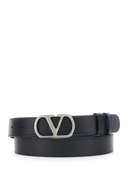 Curea Valentino Garavani 'VLogo' neagra din piele