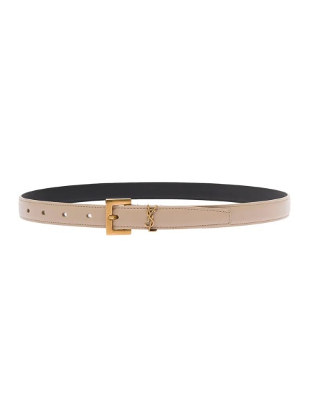 Curea YSL Beige Leather Belt with Logo Buckle Woman Saint Laurent