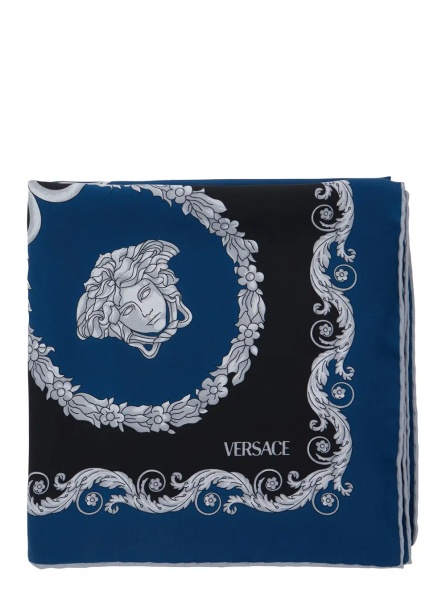 Esarfa Blue Scarf with Geometric All-Over Motif in Silk Man