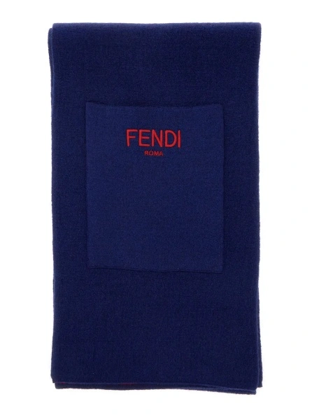 Esarfa Blue Wraparound Scarf with Logo Patch on the Front in Wool and Cashmere Boy
