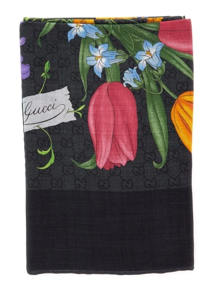 Esarfa Gucci neagra din lana si matase