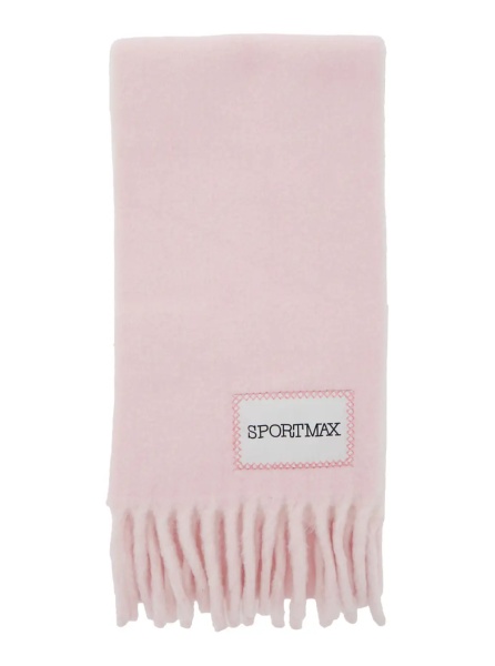 Esarfa Pink Scarf with Logo Patch on the Front and Fringed Hem in Wool Blend Woman