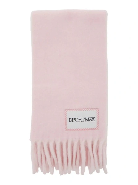 Esarfa Pink Scarf with Logo Patch on the Front and Fringed Hem in Wool Blend Woman