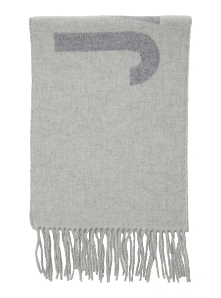 Esarfa Scarf 'L'Echarpe Jacquemus' with Maxi Logo Lettering and Fringed Edge in Gray for Men