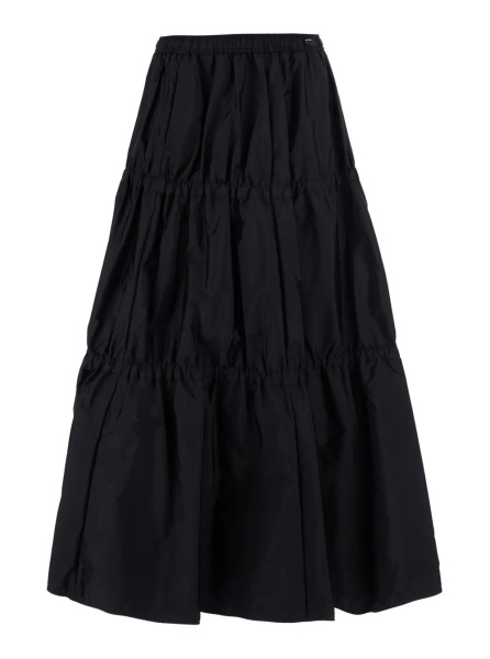 Fusta Black Midi skirt with tone-on-tone logo patch and ruffles in tech fabric for women