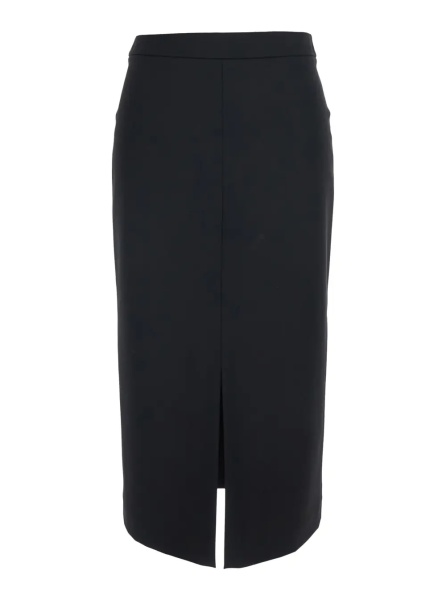 Fusta black Skirt with slit on front and back in Fabric and wool Woman