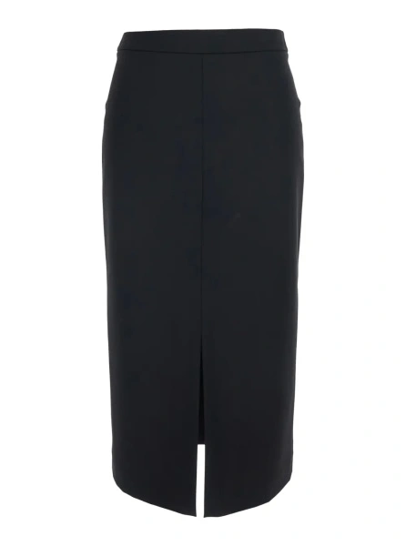 Fusta black Skirt with slit on front and back in Fabric and wool Woman