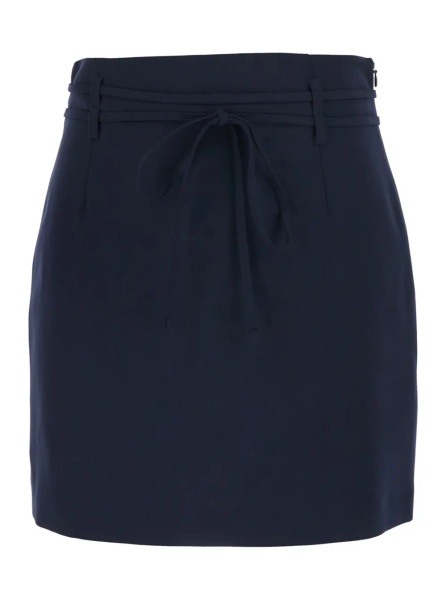 Fusta Blue Skirt with hidden zip closure on the side and bow on the front in stretch viscose blend women