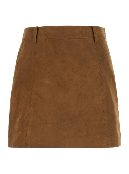 Fusta brown Mini skirt with side zip closure and logo lettering on the side in eco-leather for women