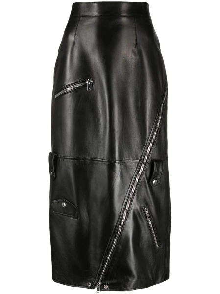 Fusta cu talie inalta Alexander McQueen neagra din piele