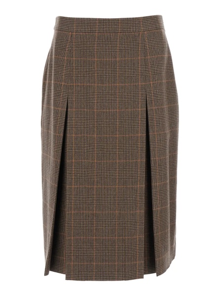 Fusta Grey Midi Skirt with Side Concealed Zip Closure and All-Over Check Motif in Wool and Cashmere Woman