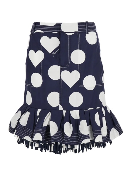 Fusta 'La Jupe Cabana' Blue skirt with Hearts Polka Dot Motif and Fringed Hem in Cotton Woman