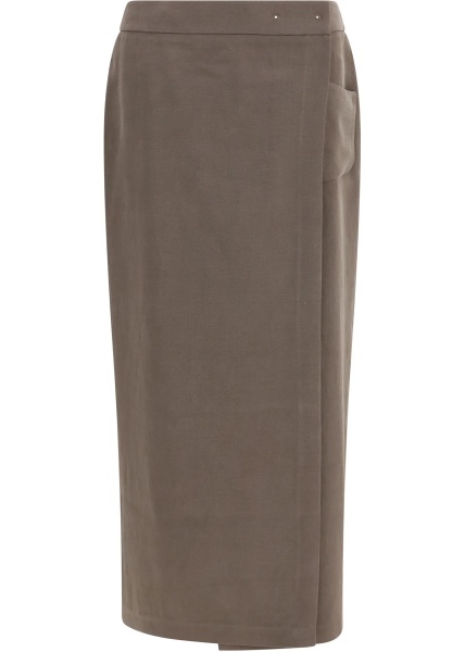 Fusta Silk and wool wrap Long Skirt with patch pocket
