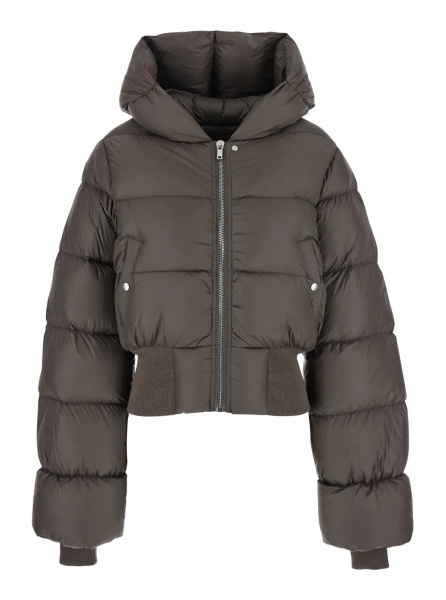 Geaca de Iarna Brown Down Jacket with Crop Design and Fixed Hood in Tech Fabric Woman