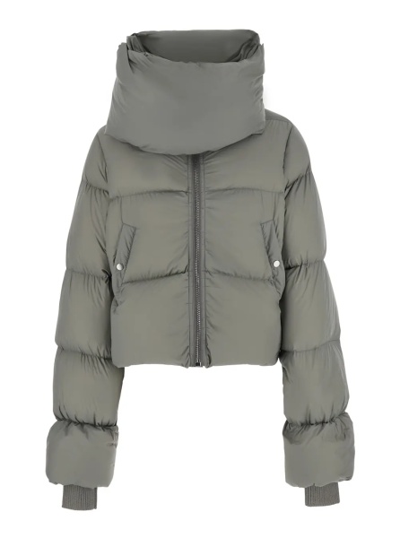 Geaca de Iarna Gray Down jacket with high collar and two welt pockets on the front in tech fabric for women