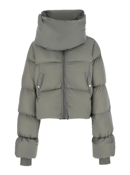 Geaca de Iarna Gray Down jacket with high collar and two welt pockets on the front in tech fabric for women