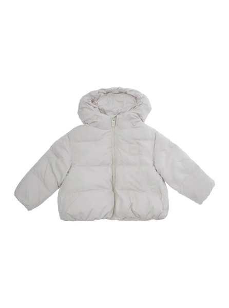 Geaca de Iarna White Down jacket with fixed hood and logo patch on the front in Tech Fabric baby