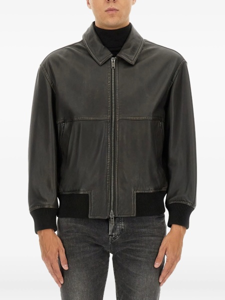 Geaca de piele Hugo Boss gri