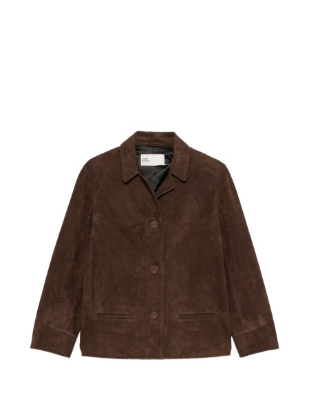Geaca de piele Tory Burch maro din piele