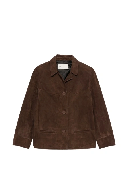 Geaca de piele Tory Burch maro din piele
