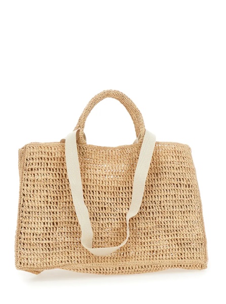 Geanta de mana 'Anika' Beige Handbag with Crochet Motif in Raffia for Women
