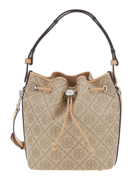 Geanta de mana Beige Handbag with Adjustable and Removable Shoulder Strap and All-Over Logo Monogram in Canvas for Women