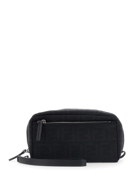 Geanta de mana Black Clutch with adjustable and removable shoulder strap and two zip pockets in black FF canvas for men