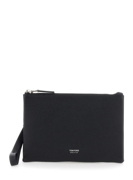 Geanta de mana Black Clutch with wrist strap and Logo lettering on the front in leather for men