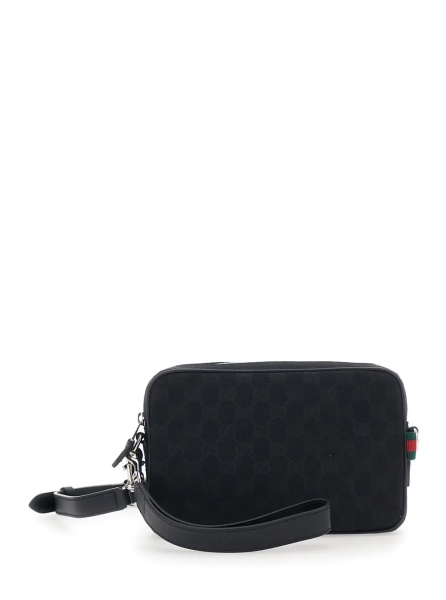 Geanta de mana Black Crossbody Bag with All-Over GG Motif in Fabric Man