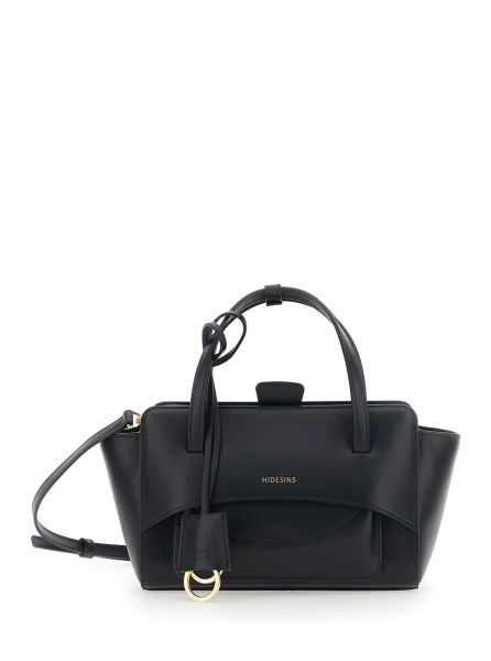 Geanta de mana Black Small Handbag with Adjustable Shoulder Strap and Front Pocket in Leather for Women