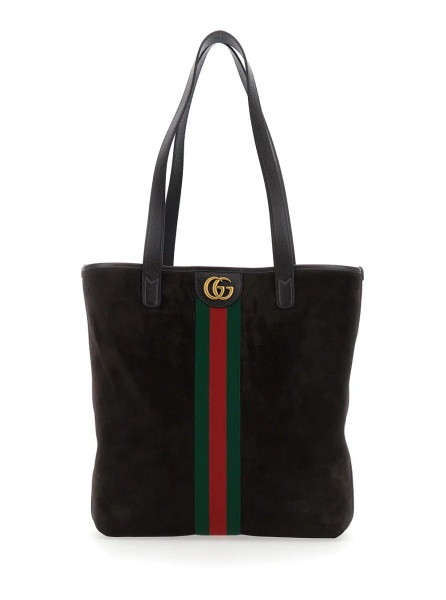 Geanta de mana Brown 'Ophidia' Shoulder Bag with GG Plate on the Front and Web Detail in GG Supreme Fabric and Leather for Men