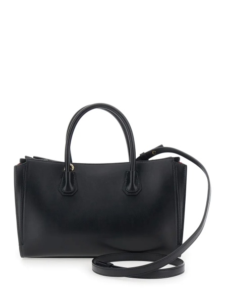 Geanta de mana 'Catch All' Black Handbag with adjustable and removable shoulder strap and logo patch on the front in leather for women