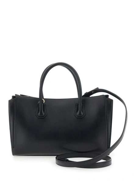 Geanta de mana 'Catch All' Black Handbag with adjustable and removable shoulder strap and logo patch on the front in leather for women