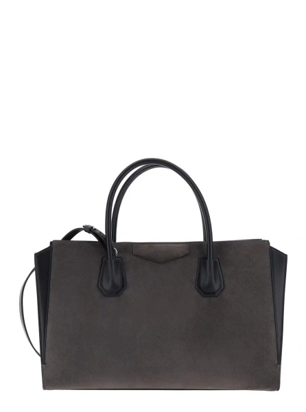 Geanta de mana 'Catchall Antigona Small' grey Handbag with logo lettering on the front in suede for women