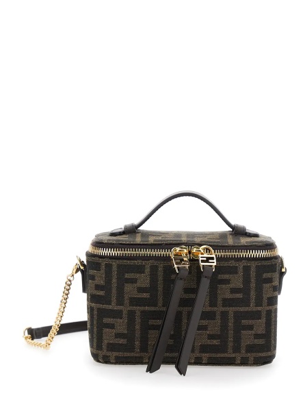 Geanta de mana Handbag 'Vanity Bag' with FF Motif in Relief in Brown Fabric Women
