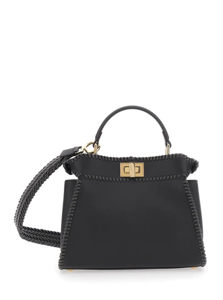 Geanta de mana 'Mini Peekaboo' Black Handbag with Twist Lock in Leather Woman