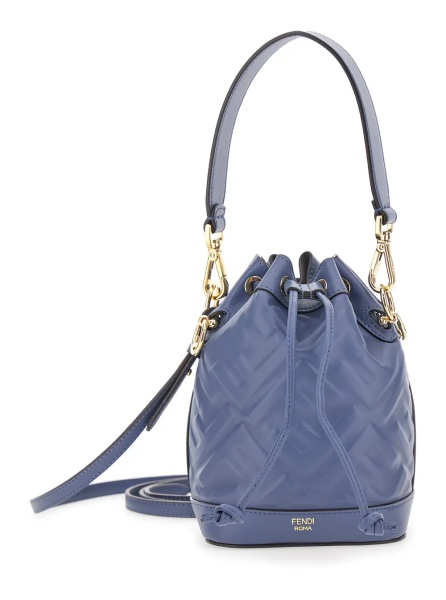 Geanta de mana 'Mon Tresor' Blue Mini Handbag with Adjustable and Removable Shoulder Strap and All-Over Embossed FF Motif in Leather Woman