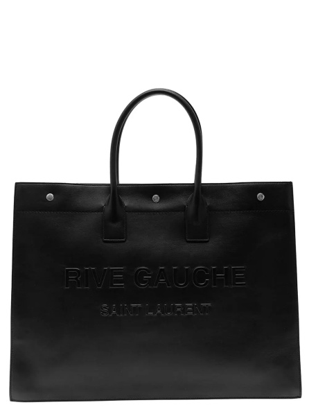 Geanta de mana Rive Gauche Large Tote Bag in Black Smooth Leather Man