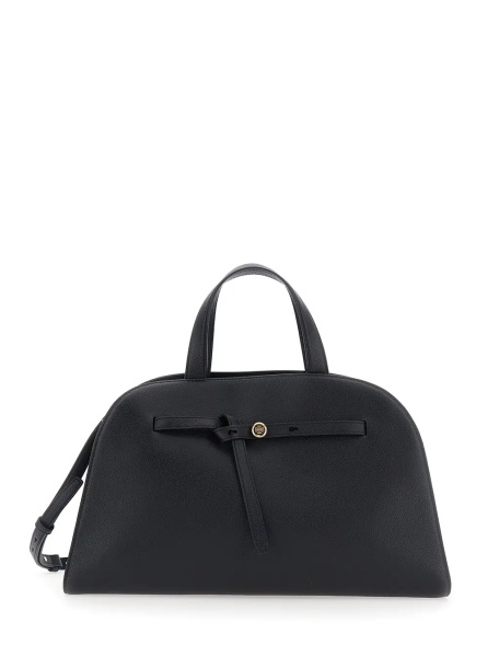 Geanta de mana 'Romy' Black Handbag with adjustable and removable shoulder strap and logo plaque on the front in leather for women