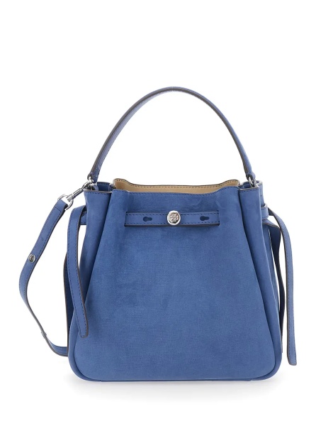 Geanta de mana 'Romy' Blue Handbag with Adjustable and Removable Shoulder Strap and Strap with Logo Plate on the Front in Leather for Women