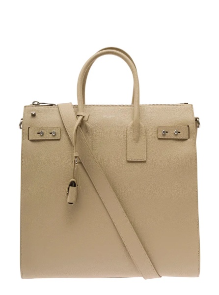 Geanta de mana 'Sac de Jour' Beige Tote Bag with Embossed Logo in Grainy Leather Man