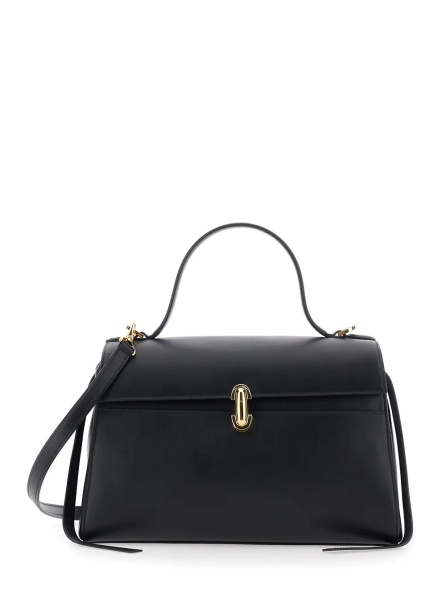 Geanta de mana 'Soft Simmetry' Black Handbag with Adjustable and Removable Shoulder Strap in Leather for Women