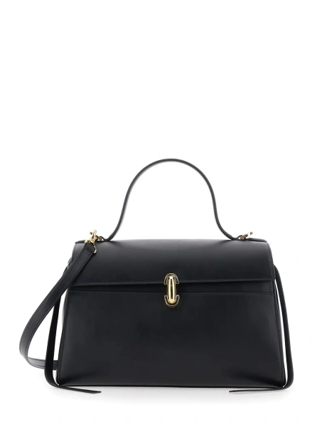 Geanta de mana 'Soft Simmetry' Black Handbag with Adjustable and Removable Shoulder Strap in Leather for Women